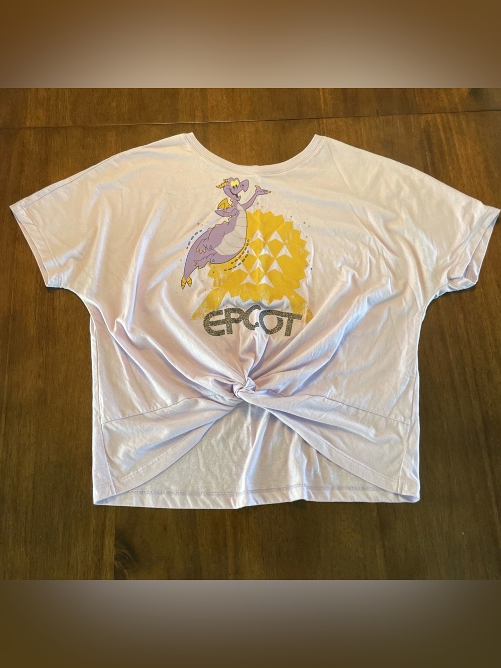 Disney Parks EPCOT Figment Mascot Twist-Front Lilac Graphic Tee size Large